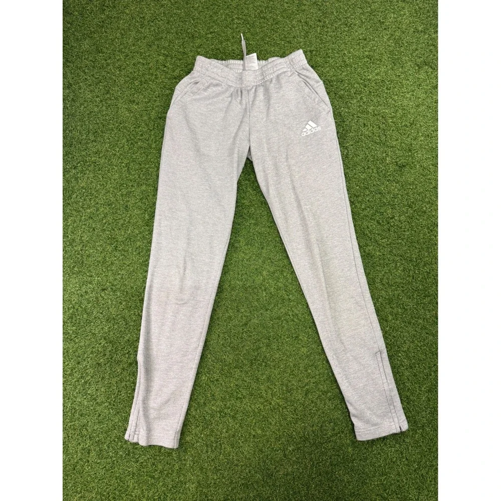 Adidas Mens S Heather Gray Textured Knit Joggers‎ Ankle Zip Sweatpants Small